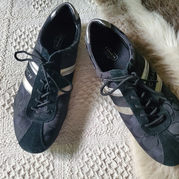 COACH Q582 Jayme Sneakers Shoes Womens Size 9.5M Black Silver Suede. F-119 - Picture 2 of 12